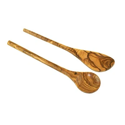 Image of D.O.M. Die Olivenholz Manufaktur 2 piece Olive Wood Cooking Spoons Set, Natural, 1 Round, Corner
