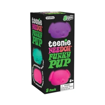 Image of Schylling Teenie NeeDoh Funky Pup (3 Pack) Mini Squishy Animals Fidget Toys, 8 Assorted Colours &amp; Styles, Nee Doh Stress Balls For Anxiety Relief, Safe Non Toxic Dough; 3 Year Olds +