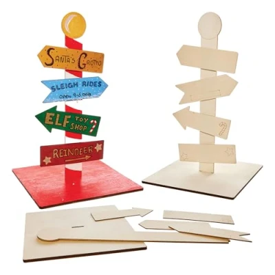 Image of Baker Ross FN339 North Pole Signpost Kit Christmas Arts and Crafts, Decorations for Kids