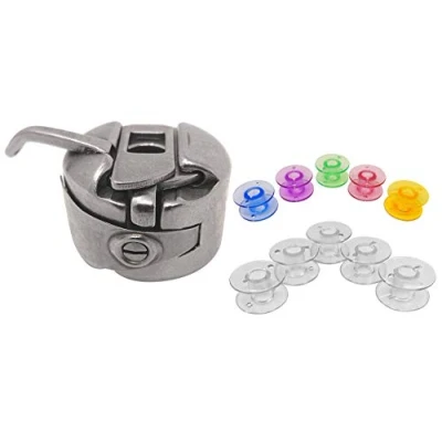 Image of Bobbin Case + Coloured Colourful Transparent Plastic Bobbins for Toyota RS Series 2000 Sewing Machine