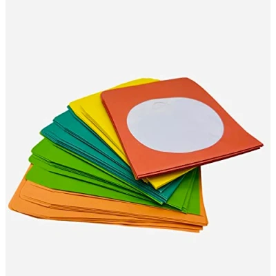 Image of 50 x Coloured Paper CD DVD BLU RAY DISC Sleeves, ENVELOPES, Wallets with Clear Window and Tuck Flap Pack by Dragon Trading