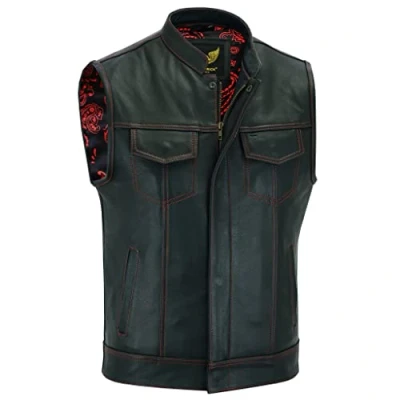 Image of Leatherick Mens SOA Groove Club Premium Cowhide Motorcycle Leather Black Biker Waistcoat (S46)