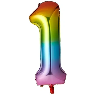 Image of 1 Shaped Rainbow Foil Balloon (86cm) Perfect for Celebrations, Party Decor, Birthday, &amp; More Pc