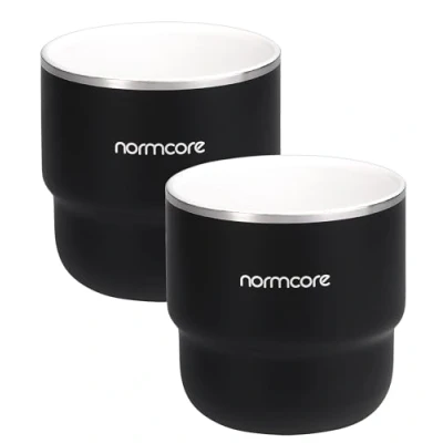 Image of Normcore Espresso Coffee Cups, 7 oz Cup with Ceramic Coating, Double Wall Stainless Steel Mugs, 2 Pack, 210 ml, Black