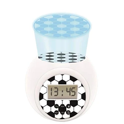 Image of Projector alarm Clock Football with snooze function and function, Night light timer , LCD screen, battery operated, white / black, RL977FO