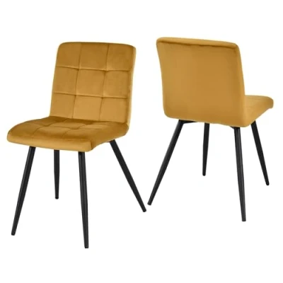 Image of DUHOME Dining Chairs Set, Velvet Kitchen Chair Upholstered Retro Design with Backrest Metal Legs for Room Living Lounge, Yellow