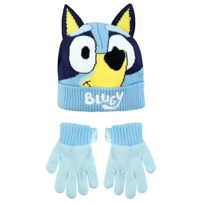 Image of Bluey Kids Hat And Gloves Set Girls Boys Winter Beanie Official Merchandise