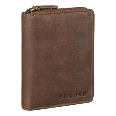 Image of STILORD &#039;Giannis&#039; Small Leather Wallet Men with Coin Pocket Vintage Mini Purse Classic Credit Card Holder RFID Blocker and NFC Protection in Gift Box, Colour:Middle Brown