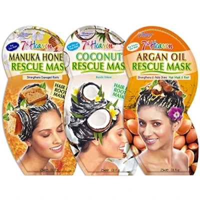 Image of 7th Heaven Hair Therapy Bundle with Coconut, Manuka Honey and Argan Oil Rescue Masques to Boost Volume, Strengthen Damaged Roots Add Deep Shine
