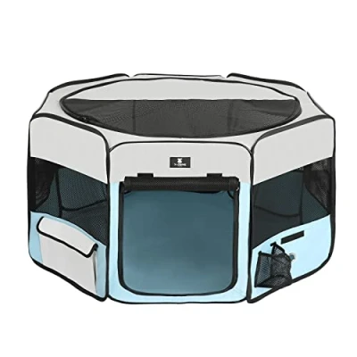 Image of X ZONE Pet Portable Foldable Dog Cat Playpen Crates Kennel/Premium 600D Oxford Cloth,Removable Zipper Top, Indoor and Outdoor Use(Large, Blue)
