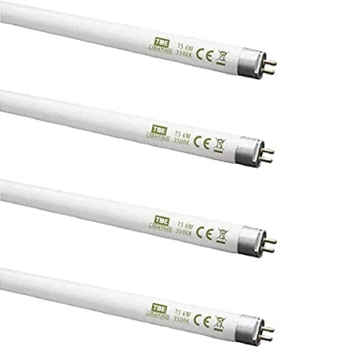 Image of TBE Lighting T5 6w Fluorescent Tube Lamps 225mm CFL Bulbs G5 2 Pin Base Fittings High Efficiency Lamps, Cool White 3500K (4 Pack)
