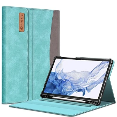 Image of FINTIE Case for Samsung Galaxy Tab S8/Tab S7 11 inch (Model SM X700/X706/T870/T875/T878) with Built in S Pen Holder, Multiple Angle Portfolio Business Cover Pocket Auto Sleep/Wake, Turquoise