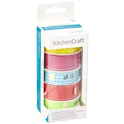 Image of KitchenCraft Sweetly Does It Cake Ribbon, Fabric, Multi Colour, Set of 5 Bright Ribbons for Crafts, Cakes and Gifts