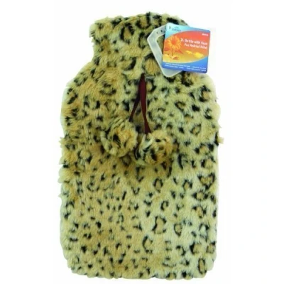 Image of Leopard Animal Print Faux Fur Hot Water Bottle Cover &amp; Natural Rubber Inner New