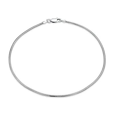 Image of Unisex Simple Plain Snake Chain Anklet Strong Ankle Bracelet For Women Teen .925 Sterling Silver Made In Italy 9 or 10 Inch 1.5MM Plus Size Bracelets Men