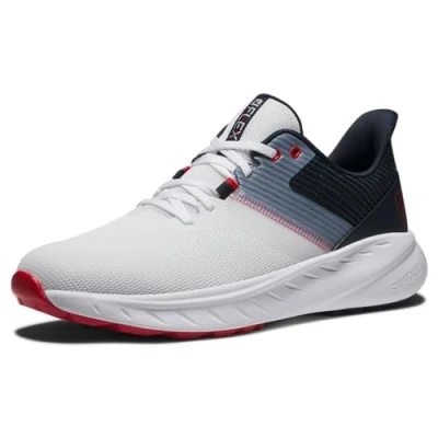 Image of FootJoy Men&#039;s Flex Golf Shoe, White/Navy/Red, 9 UK