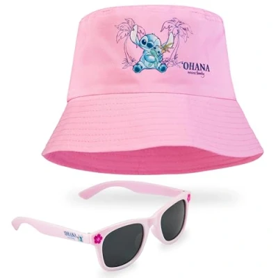 Image of Disney Stitch Sunglasses and Bucket Hat Summer Accessories Set for Girls Lightweight Breathable One Size Sun 100% UV Protection Kids Travel Holiday Gifts (Pink)