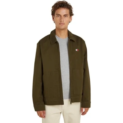 Image of Tommy Jeans Men Jacket for Transition Weather, Green (Drab Olive Green), S