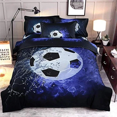 Image of 3D Printed Football Sport Bedding Set with 1 Pillowcase,Blue Flame and Ice soccer Duvet Cover Zipper Closure,Soft Microfiber Quilt Single135 x 200cm