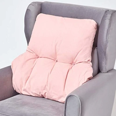 Image of HOMESCAPES Pink Back Support Cushion Thick Lumbar for Armchair, Desk Chair or Sofa Soft 100% Cotton Orthopaedic Posture Cushion, 15cm Deep