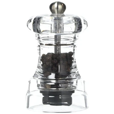 Image of T&amp;G Classic Capstan Clear Acrylic Pepper Mill with Satin Finish Knob, 10 cm