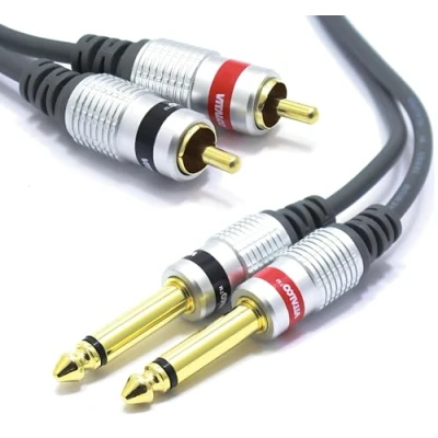 Image of VITALCO Cable 2RCA Male to 2x Jack 6.35mm 1/4 Inch Mono 1.5m Audio TS 6.35 2 RCA Phono OFC Cables