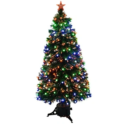Image of WeRChristmas 5ft (150cm) Pre Lit Multi Colour Fibre Optic Green Christmas Tree with White Frosted Berry LED Lights