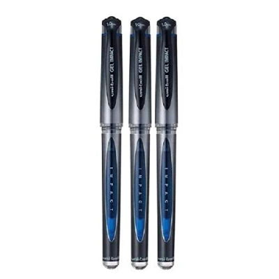 Image of Uni Ball Blue Capped (UM 153S) Gel Impact Rollerball Pen Point Pens Broad 1mm Nib Tip 0.6mm Line Width Ink (Pack Of 3)