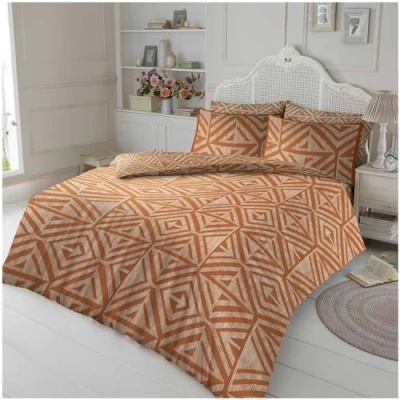 Image of GC GAVENO CAVAILIA 4 Piece Geometric Complete Bedding Sets, Including (Fitted Sheet, Duvet Cover &amp; 2 Pillow Cases), Reversible Crystal Diamond Quilt Kingsize Bed Set, Rust