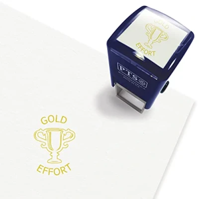 Image of Gold Effort Trophy Pre Inked School Teachers Positive Feedback Marking Stamper Stamp 25mm Primary Teaching Services
