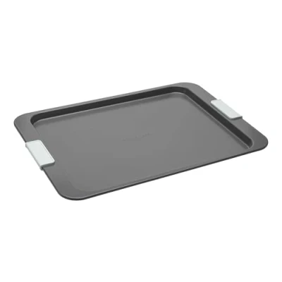 Image of Laura Ashley Non Stick Large Baking Cookie Sheet 40cm, Dishwasher &amp; Oven Safe Sheet, Freezer Safe, Bakeware, Sage Green Silicone Handles, Pale Charcoal for Cooking (PFAO/PFAS Free)