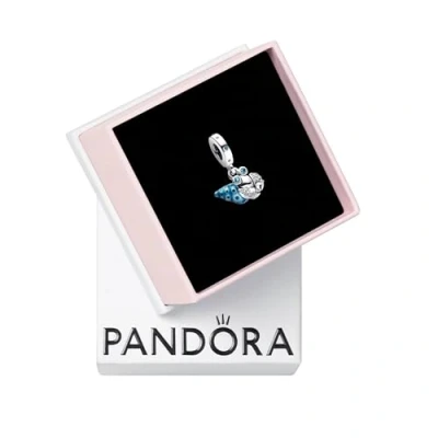 Image of Pandora Moments Hermit crab sterling silver dangle with stellar blue, icy green crystal, clear cubic zirconia and blue glow in the dark ena