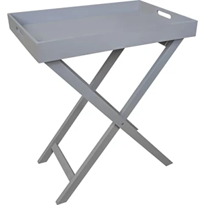 Image of St Helens Home &amp; Garden Folding Side Table with Removeable Tray For serving Drinks, Snacks, Food, Dinner (Grey)