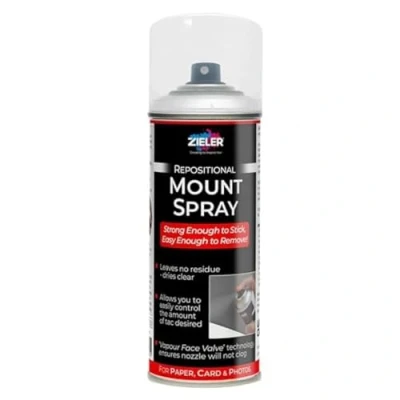 Image of ZIELER® Repositional Adhesive Mount Spray (400ml Large can) Strong Enough to Stick, Easy Remove Ideal for Paper, Card &amp; Photos Anti Clog Nozzle Dries Clear