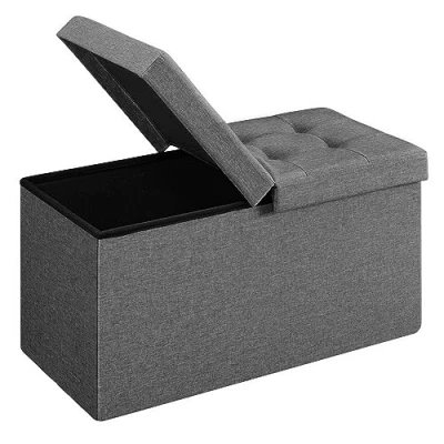 Image of SONGMICS Storage Ottoman, Foldable Bench, 38 x 76 cm, Flipping Lid, 300 kg Load Capacity, for Hallway, Living Room, Bedroom, Dark Grey LSF86GYZ