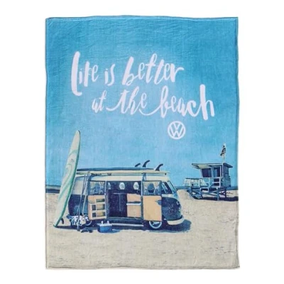 Image of BRISA VW Collection Volkswagen T1 Bulli Bus Soft Fleece Blanket, Cuddly Blanket (150 x 200 cm/SURF/Blue)