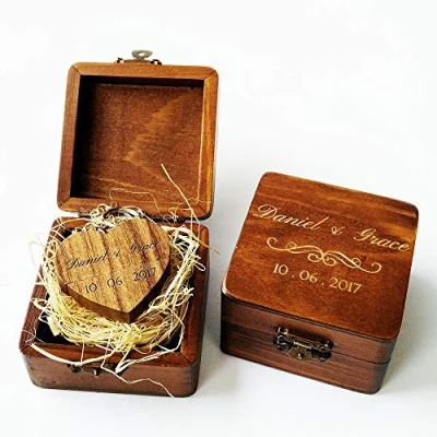 Image of Personalised wooden heart shaped walnut 32 GB USB flash drive; engraved wood drive custom box, wedding photo storage gift, birthday business promotional gift (USB with box)