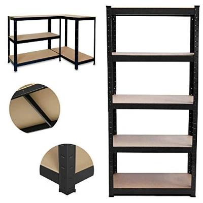 Image of 180 x 90 40cm Shed Garage Shelving 5 Tier Unit, Heavy Duty Metal Warehouse Racking Storage Boltless Shelves, 175kg Per Shelf, 875kg Capacity, 0.8mm Thick Frame, Black, Year Warranty
