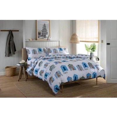Image of Deyongs 100% Beach Hut design Duvet Cover Set in Multi Colours on a White Background Single Bed Size