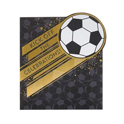 Image of UK Greetings Birthday Card For Him/Boy With Envelope Black &amp; Gold Football Design