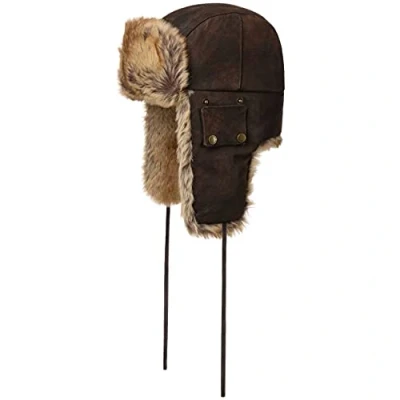 Image of Stetson Classic Pigskin Aviator Hat Men Lapeer chapka Leather Cap with Lining Winter Autumn L (58 59 cm) Brown
