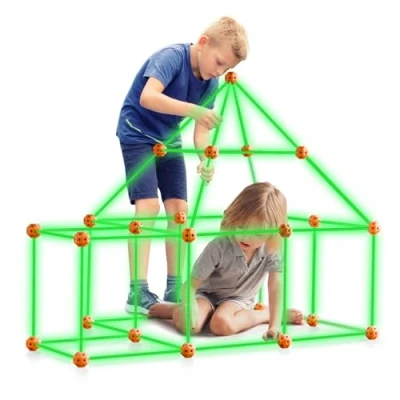 Image of VEVOR Fort Building Kit for Kids, 85PCS Glow in The Dark STEM Toys, Educational Gift 4 5 6 7 8+ Year Old Boys &amp; Girls, Indoor Outdoor Kids with 55 Rods and 30 Balls