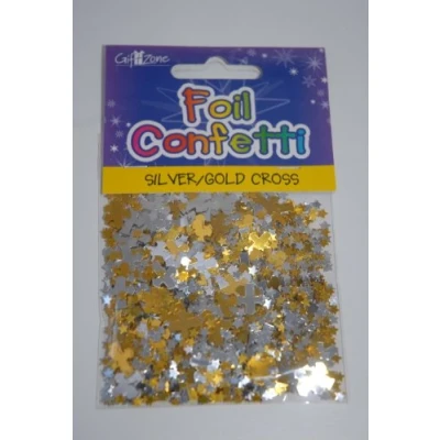 Image of Yellow Crosses with Silver Stars Table Confetti Sprinkles : Communion etc