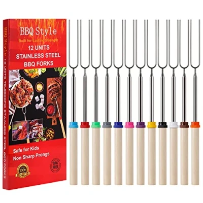 Image of 12 PCS Marshmallow Toasting Forks, Smores Sticks for Fire Pit, Telescoping Roasting Barbecue Forks Hotdog Hot Dog Bonfire BBQ Skewers Open Pits Campfire Camping