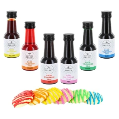 Image of Culpitt Food Colours 6 Pack Made In UK Red, Blue, Green, Pink, Orange, Yellow, Liquid Colour For Baking, Cooking, And Cake Decorating 228ml