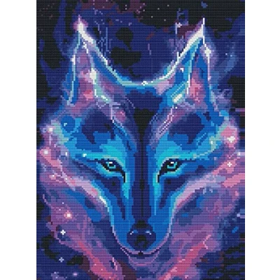 Image of OWN4B Cross Stitch Kits Stamped, Colorful Wolf Printed Pattern 11CT 14.2x18.1 inch DIY Embroidery Kit (Wolf)
