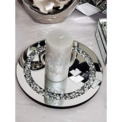 Image of 25cm Diamante Mirrored Crystal Candle Plate an Elegant Addition to Your Home Best Gift
