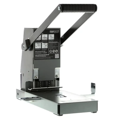 Image of Rapesco PF2160A1 2160 Heavy Duty Metal 2 Hole Punch, 300 Sheet Capacity, Black/Silver