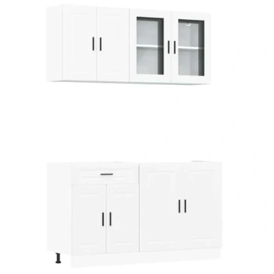 Image of vidaXL 4 Piece Kitchen Cabinet Set Kalmar White Engineered Wood and Glass Storage Unit with Adjustable Feet for Spacious Modern