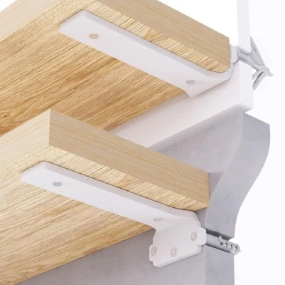 Image of DINIAL 4 Pack Floating Shelf Brackets 20 cm, Heavy Duty Metal L for Shelves Support Wall Hanging, Brackets, 75KG Load Capacity (White Pack, 20cm)
